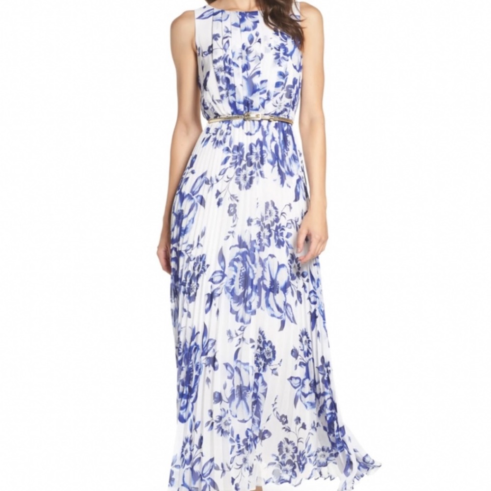 Eliza J | Chiffon Gown | Blue & White Floral | Size 4